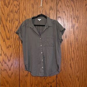 Splendid Grey Mixed Media Button Front Blouse Medium